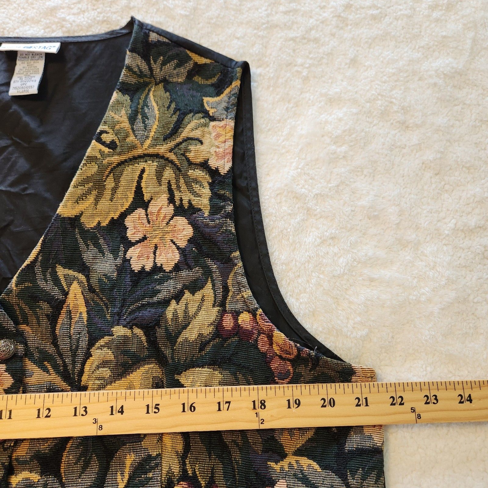 Vintage 90s White Stag Womens Xl Floral Leaves Fruit Tapestry V Neck Vest — image 4 of 8